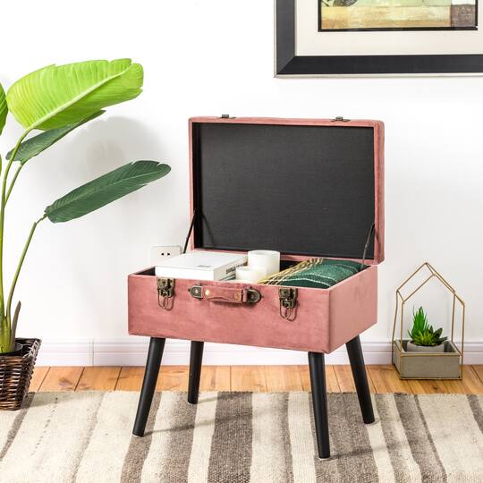 Glitzhome® Velvet Upholstered Storage Stool